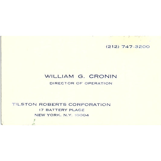 Tilston Roberts William G Cronin New York Vintage Business Card SB4-B11