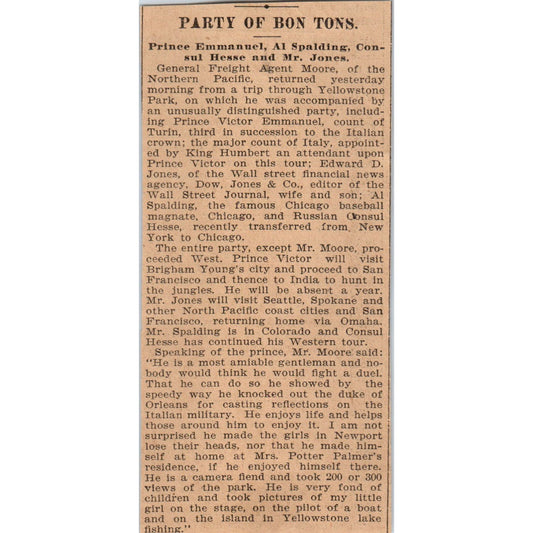 Party of Bon Tons Prince Emmanuel Al Spaulding 1898 Newspaper Ad AF2-A2