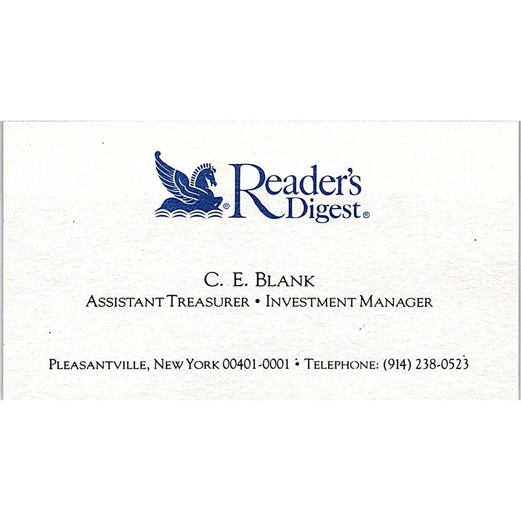 C.E. Blank Reader's Digest Pleasantville NY Vintage Business Card SC9-B7