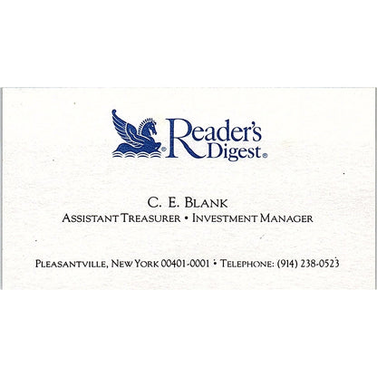 C.E. Blank Reader's Digest Pleasantville NY Vintage Business Card SC9-B7