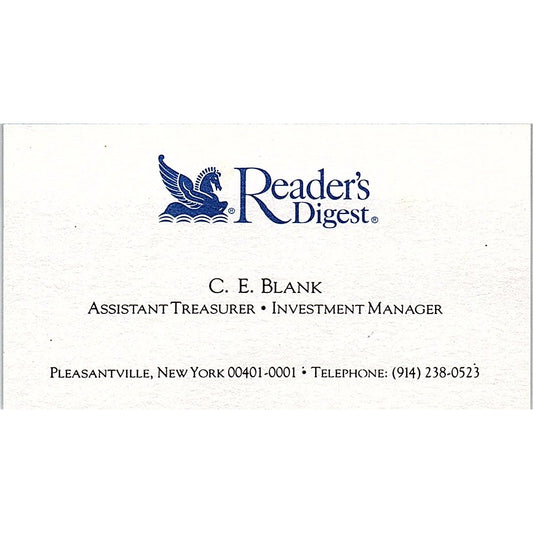 C.E. Blank Reader's Digest Pleasantville NY Vintage Business Card SC9-B7