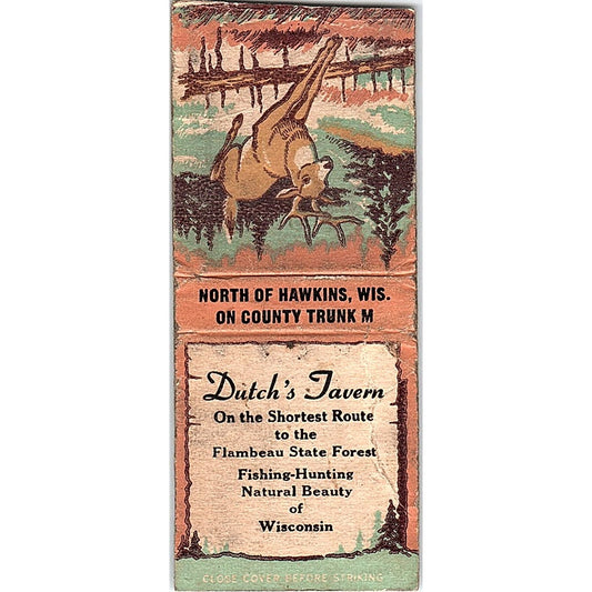 Dutch's Tavern Near Hawkins WI County Trunk M Vintage Matchbook Cover SF3-Y9