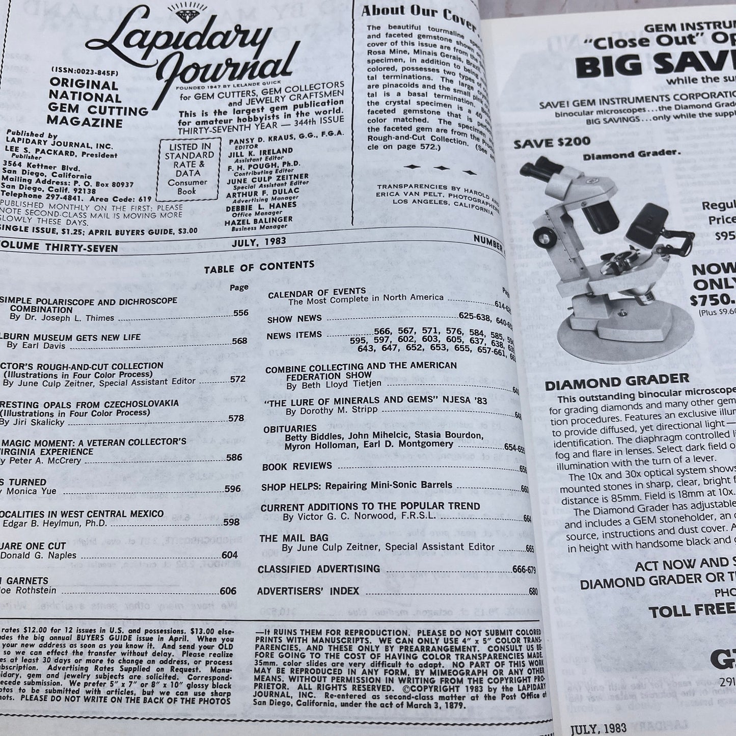 Tourmaline Minas Gerais Brazil - Lapidary Journal Magazine - July 1983 M28