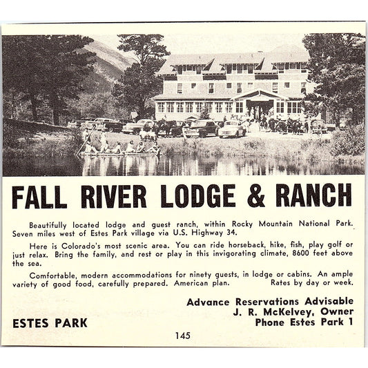 Fall River Lodge & Ranch JR McKelvey, Holiday Motel Estes Park CO 1958 Ad AG1-H1