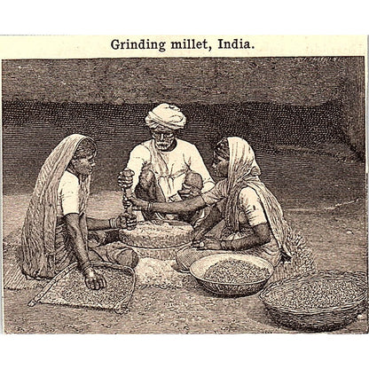 Grinding Millet In India 2x3" 1901 Engraving AF6-M9