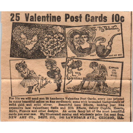 Valentine Postcards New Art Co. Lawndale Ave Chicago 1910 Magazine Ad AF1-CM2