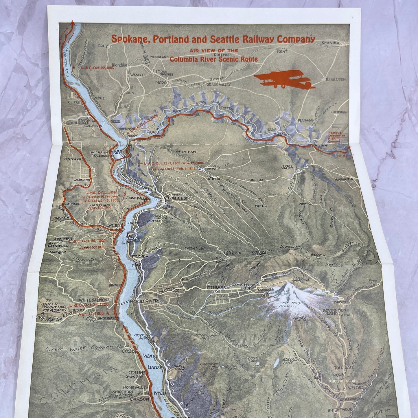 1929 Spokane, Portland & Seattle RR Pictorial Map of Columbia River TJ5-E1