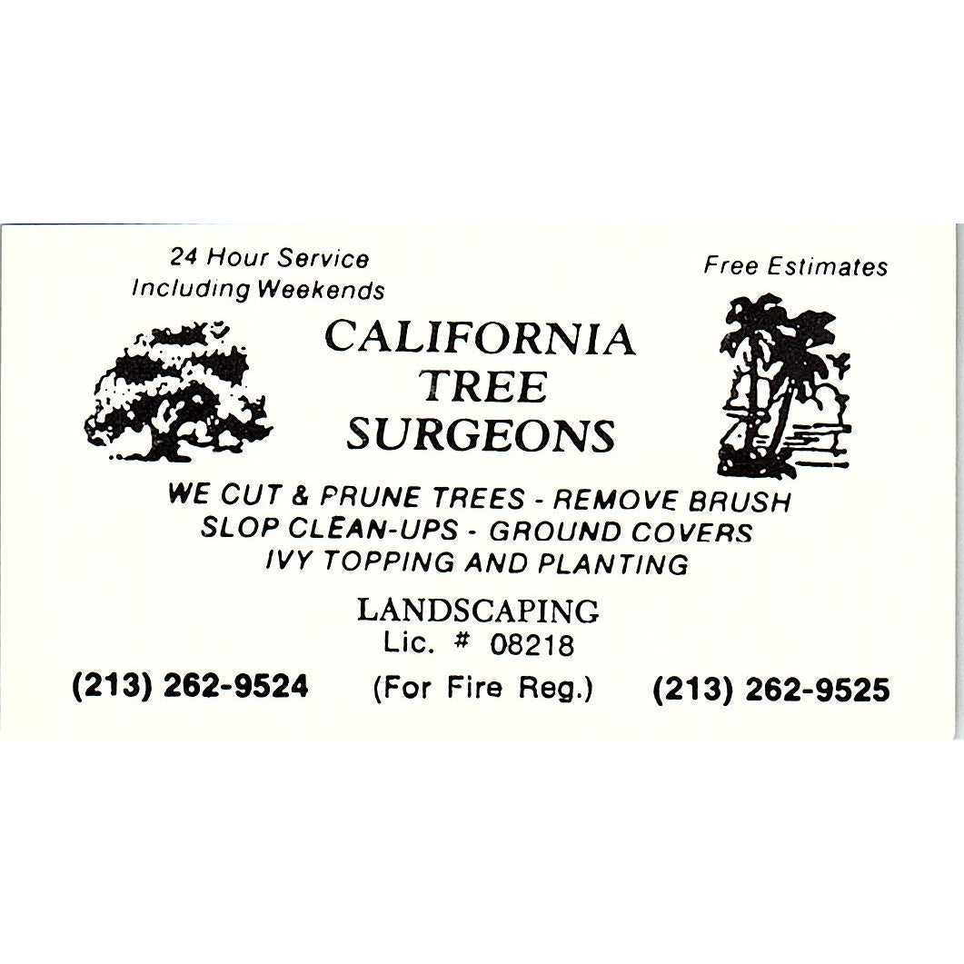 California Tree Surgeons and Construction Long Beach Vtg Business Card SC9-B1