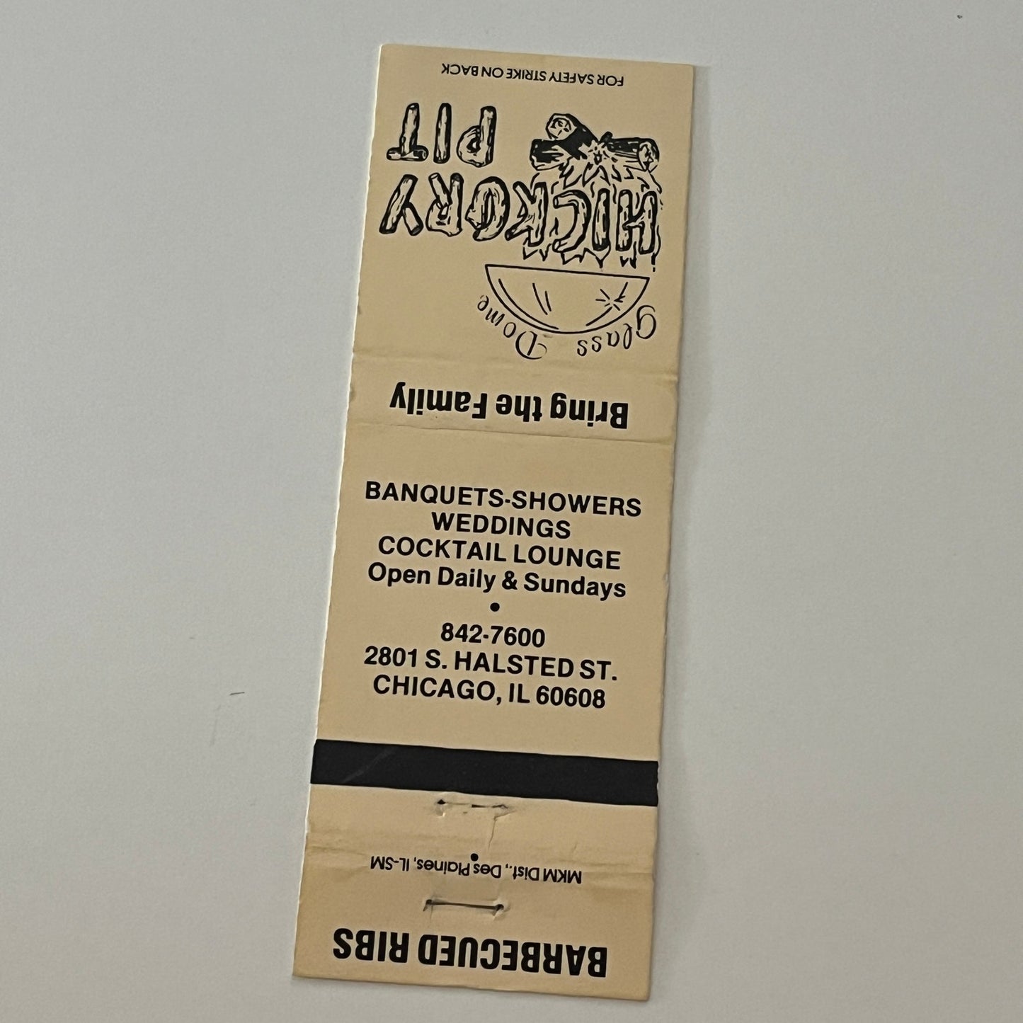 Glass Dome Hickory Pit Halsted St. Chicago Matchbook Cover TB6-MB2-4