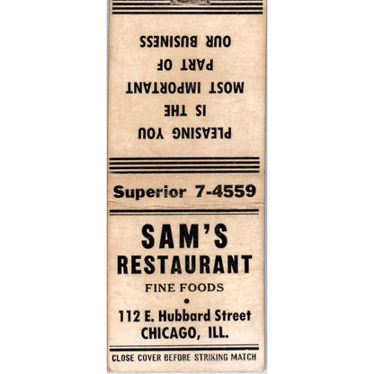 Sam's Restaurant 112 E. Hubbard Street Chicago IL Vintage Matchbook Cover SD2-Y3