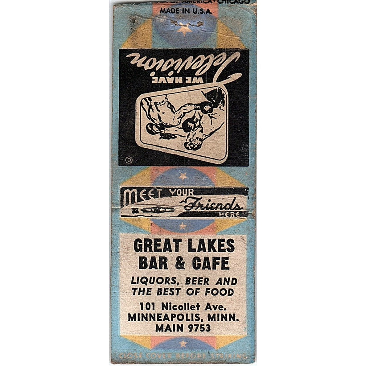 Great Lakes Bar & Cafe Minneapolis MN Vintage Matchbook Cover SC7-Y4