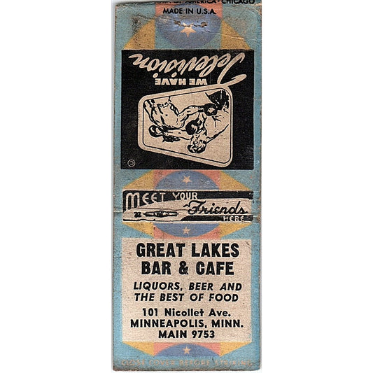 Great Lakes Bar & Cafe Minneapolis MN Vintage Matchbook Cover SC7-Y4