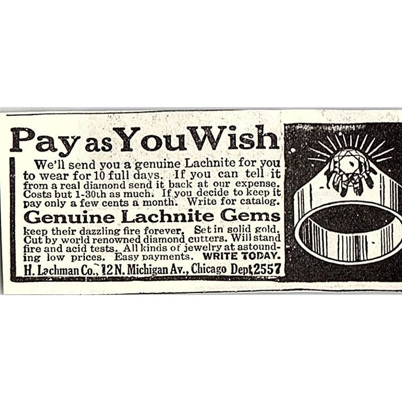 H. Lachman Co Genuine Lachnite Gems Jeweler Chicago 1914 Original Ad AF3-Q4