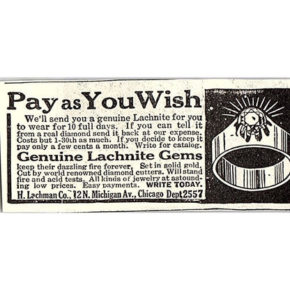 H. Lachman Co Genuine Lachnite Gems Jeweler Chicago 1914 Original Ad AF3-Q4