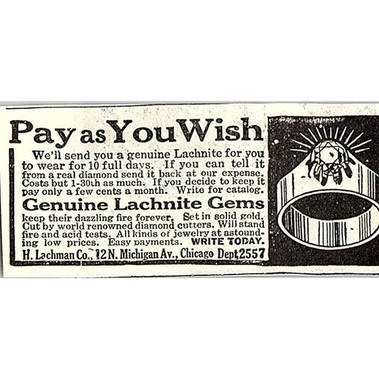 H. Lachman Co Genuine Lachnite Gems Jeweler Chicago 1914 Original Ad AF3-Q4