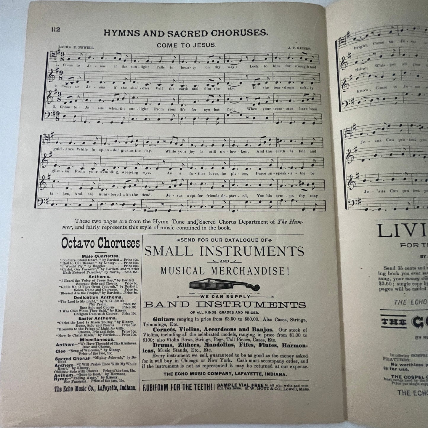 The Echo Music Journal 1890 Music Magazine LaFayette Indiana V33-4