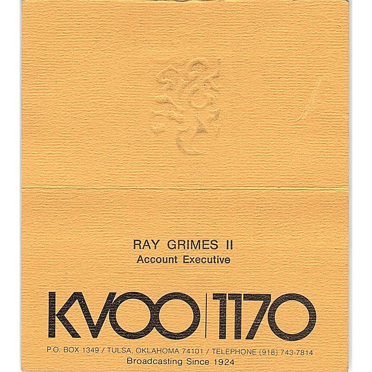 KVOO 1170 Ray Grimes II Tulsa OK Vintage Business Card SSB4-B12