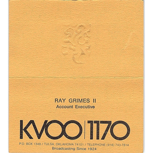 KVOO 1170 Ray Grimes II Tulsa OK Vintage Business Card SSB4-B12