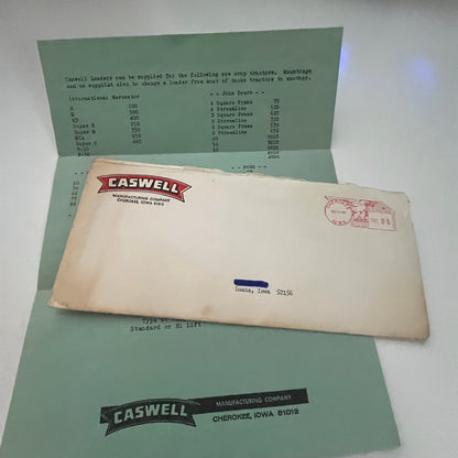 1967 Caswell Manufacturing Company Cherokee IA Farming Ephemera AJ3-1