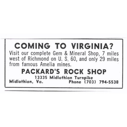 Packard's Rock Shop Midlothian Virginia VA 1972 Ad AF8-S7