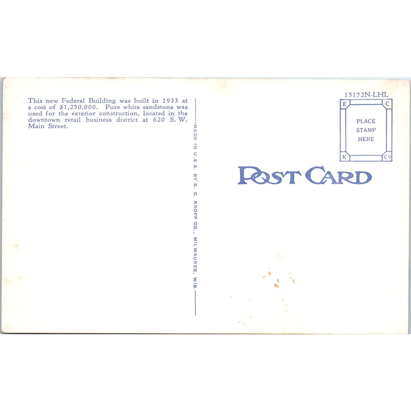 New Federal Post Office Portland Oregon Vintage Postcard PD9