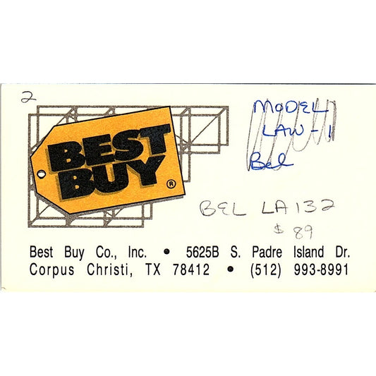 Best Buy S. Padre Island Corpus Christi Vintage Business Card SD9-B13