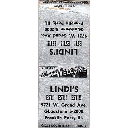 Lindi's Restaurant Franklin Park IL Vintage Matchbook Cover SF3-Y5