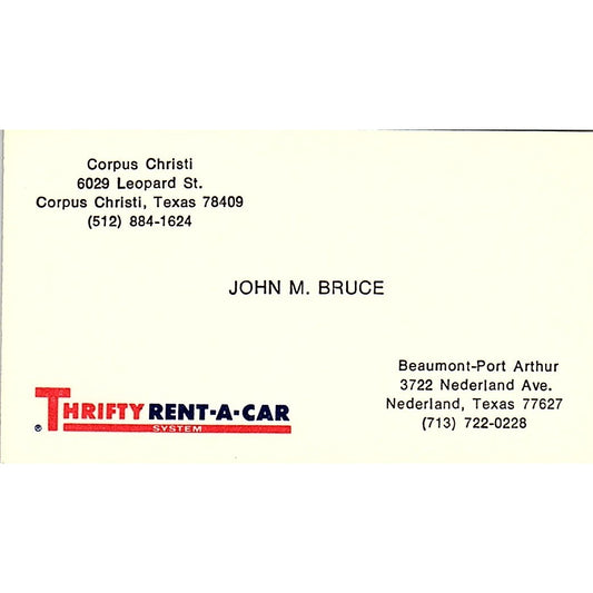 John M Bruce Thrifty Rent-A-Car Corpus Christi TX Vintage Business Card SD9-B12