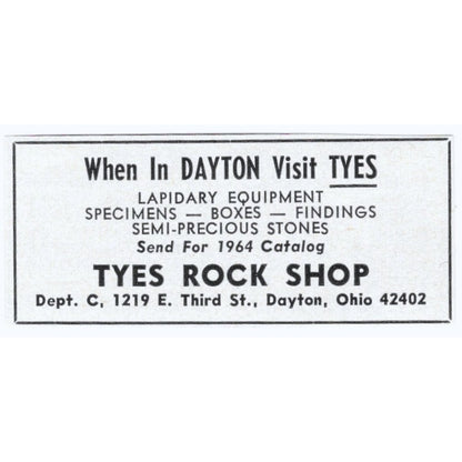 Tyes Rock Shop Dayton Ohio 1964 Magazine Ad AB6-S9