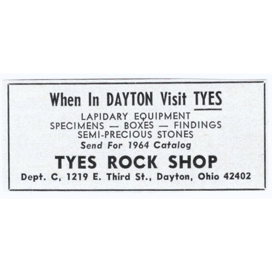 Tyes Rock Shop Dayton Ohio 1964 Magazine Ad AK6-S9