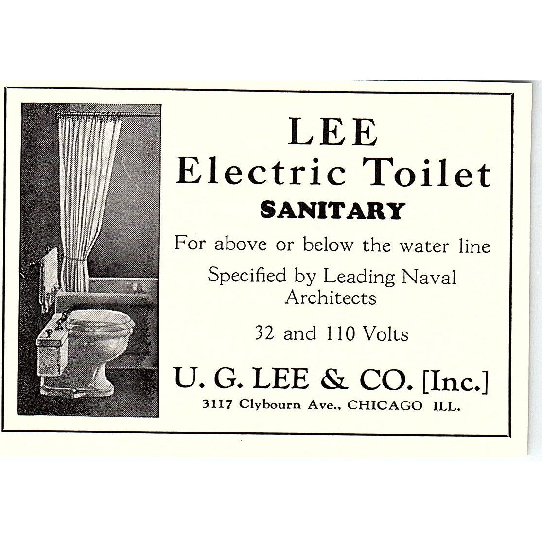Lee Electric Toilet U.G. Lee & Co Chicago IL 1932 Ad AG2-M19
