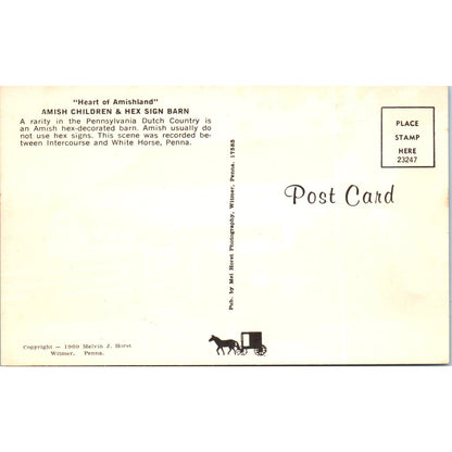 Amish Children & Hex Barn Sign Pennsylvania Dutch Country Vintage Postcard PD5