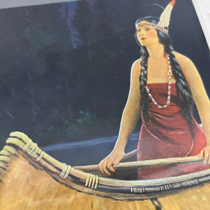 Indian Maiden in Canoe Native American Vintage Art Print FL6-9