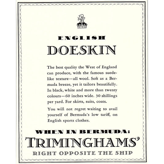 Trimminghams English Doeskin Bermuda Ad 1935 AG3-2