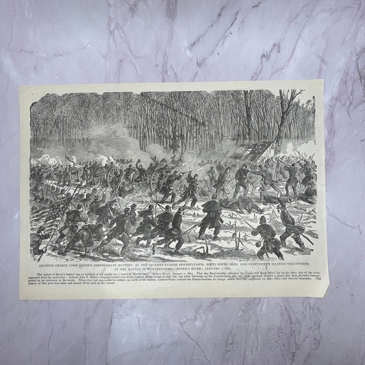 Byrne's Charge at Battle of Murfreesboro Stone's Riveer 1890s Engraving V14-6