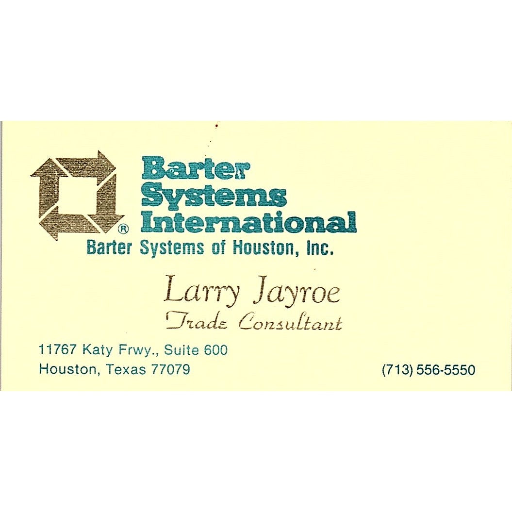 Barter Systems International Larry Jayroe Houston Texas Business Card SB4-B2