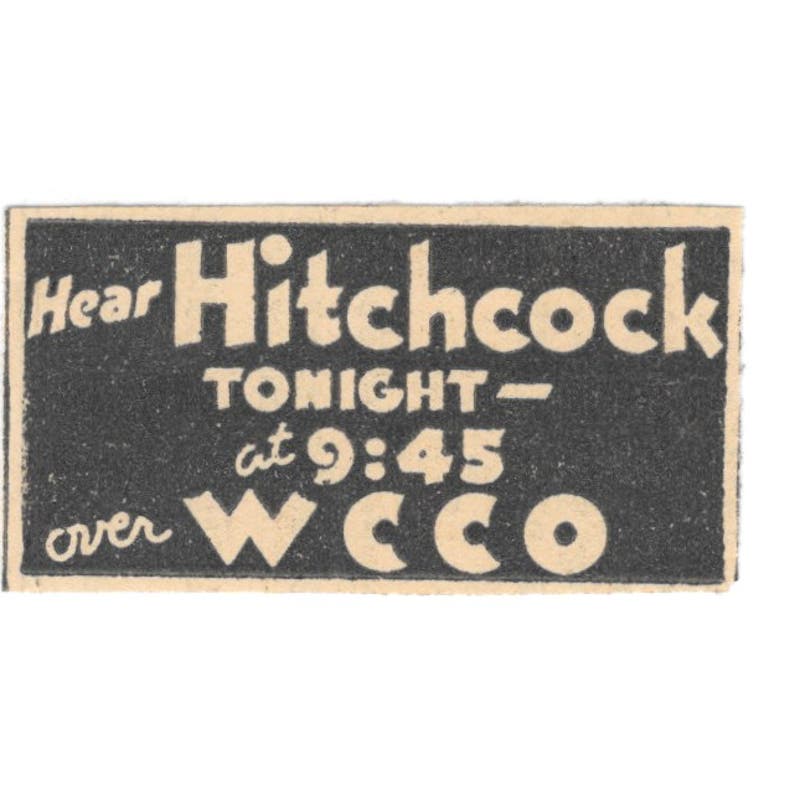WCCO Radio Alfred Hitchcock 1935 Minneapolis Journal Advertisement AE7-H3
