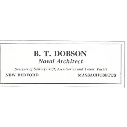 B.T. Dobson Naval Architect New Bedford MA 1932 Ad AG2-M20