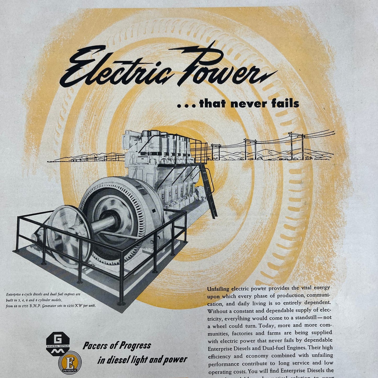 General Metals Corp Enterprise Diesels San Francisco CA 1951 Magazine Ad FL6-10