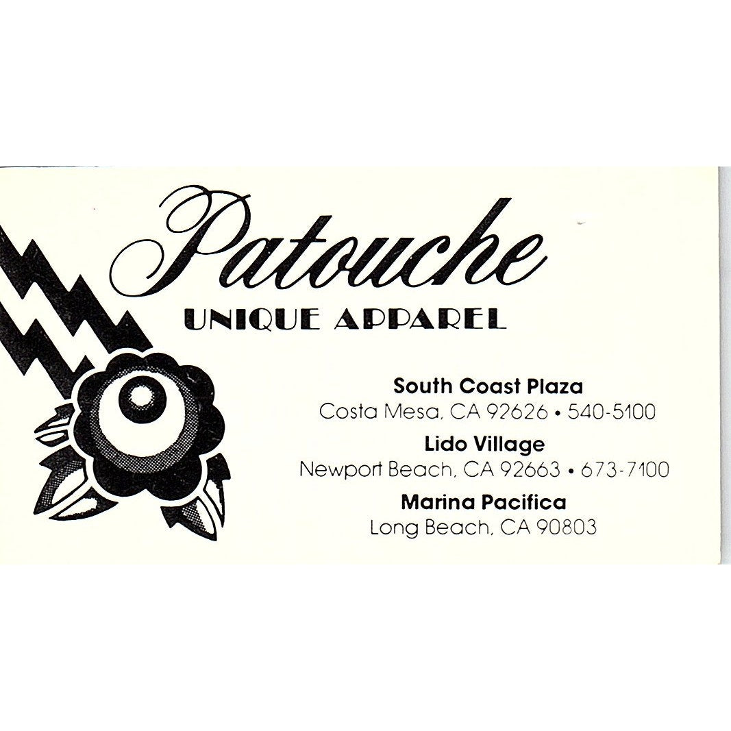 Pantouche Unique Apparel Costa Mesa Newport Beach Long Beach Vintage Card SE5-B4