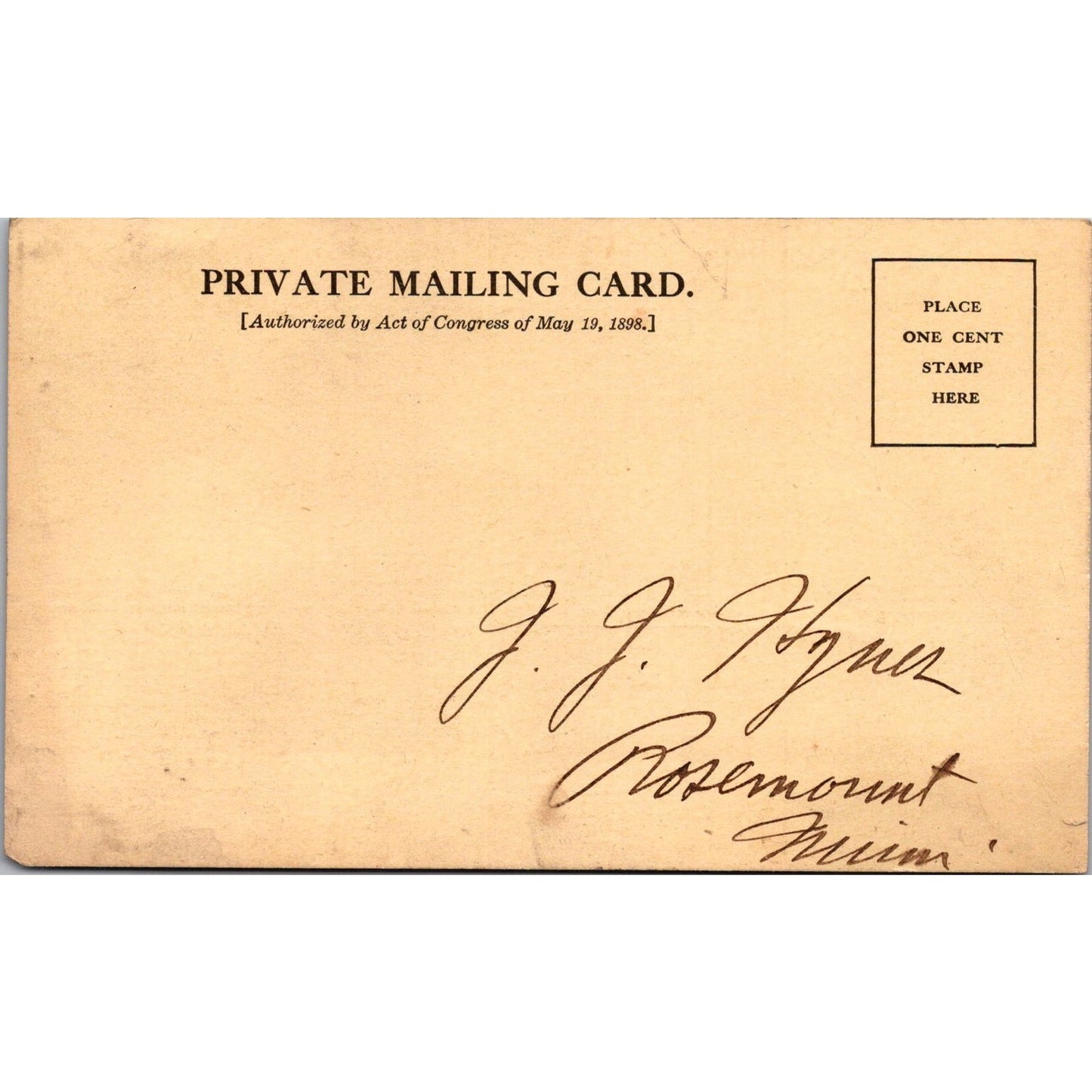 1907 The Security National Bank of Minnesota Postal Mailing Card AJ4-H4