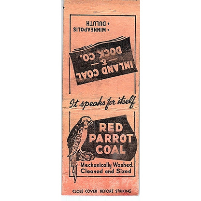 Inland Coal & Dock Co Duluth MN Red Parrot Coal Vintage Matchbook Cover SC7-Y7