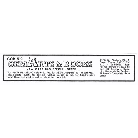Gorin's Gem Arts & Rocks El Paso Texas 1972 Ad AF8-M4