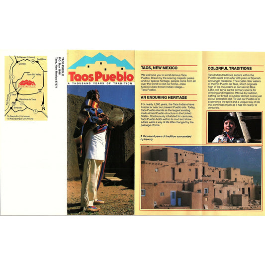 Taos Pueblo NM Vintage Fold Out Travel Brochure TH2-TB1