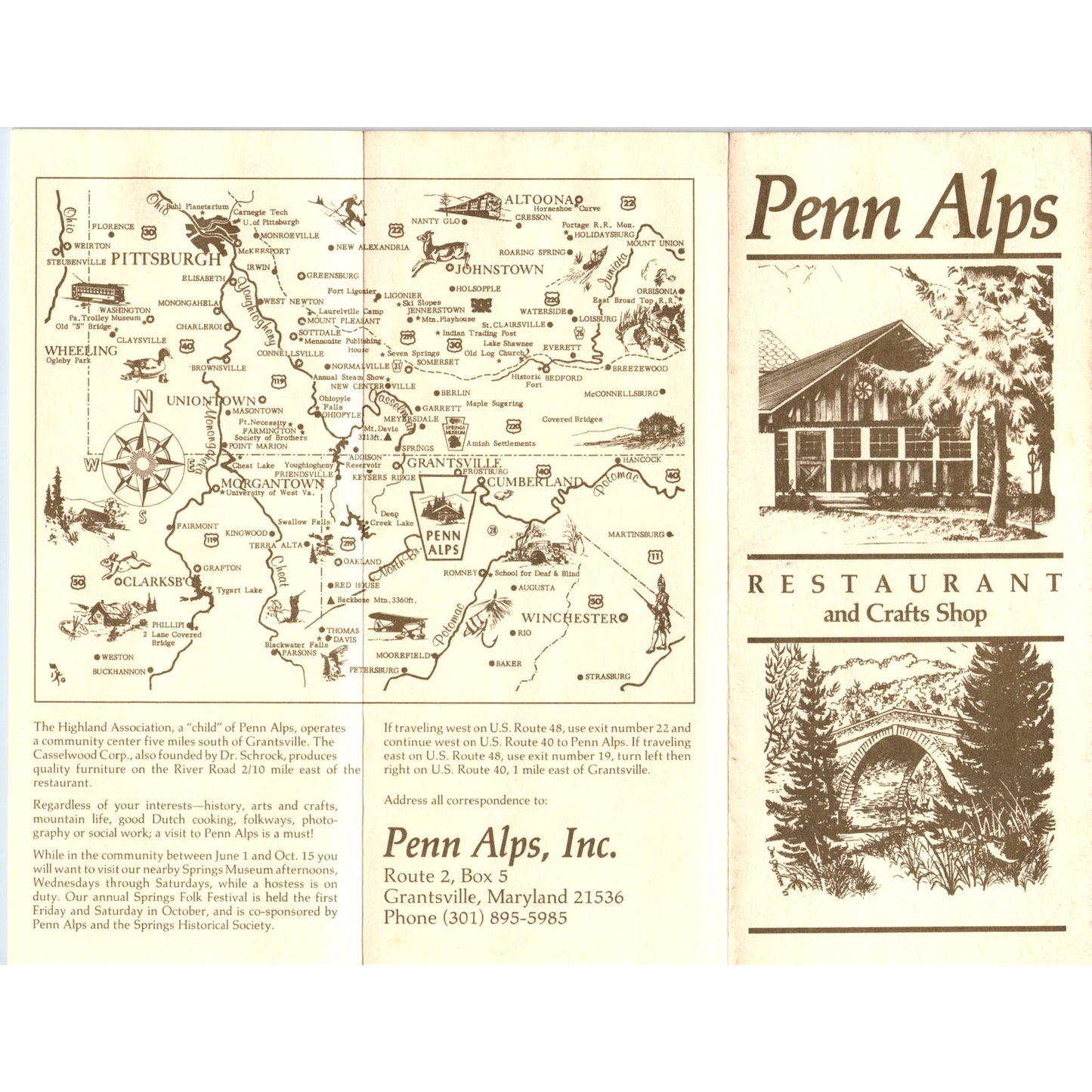 Vintage Penn Alps Restaurant & Crafts Shop Grantsville MD Travel Brochure TH2-O2