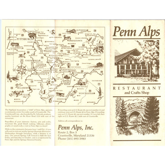 Vintage Penn Alps Restaurant & Crafts Shop Grantsville MD Travel Brochure TH2-O2