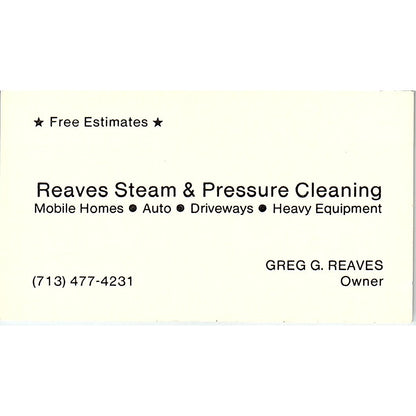 Greg G Reaves Steam & Pressure Cleaning Lakewood CA Vintage Business Card SC9-B7