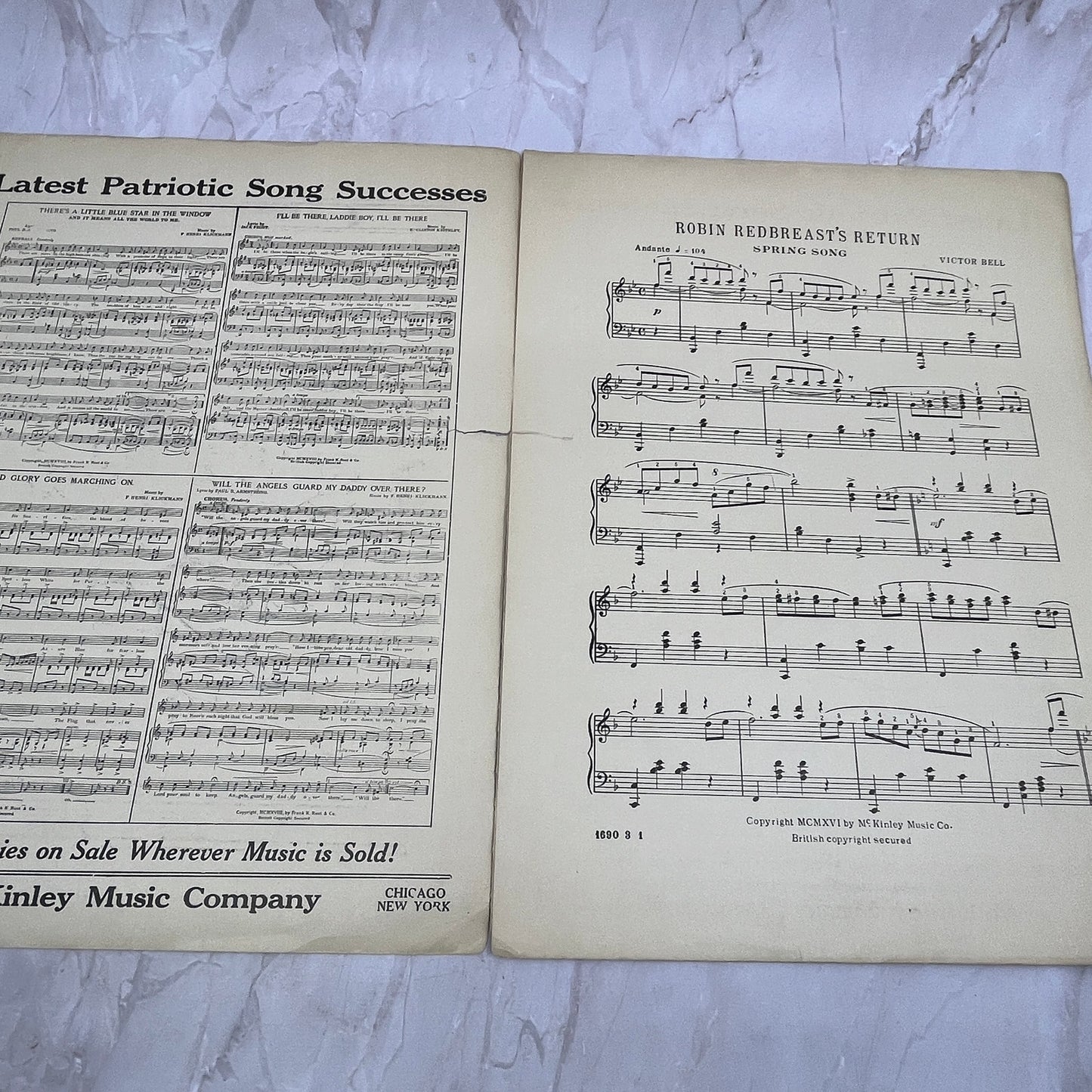 1916 Robin Redbreast's Return Victor Bell Antique Sheet Music Ti5