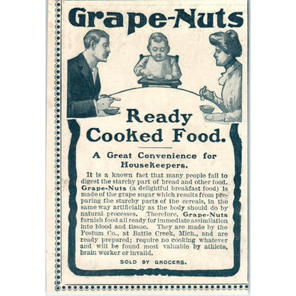 Grape-Nuts Ready Cooked Food c1905 Original Magazine Advertisement AE7-A2