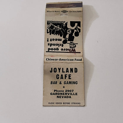 Joyland Cafe Gardnerville NV Vintage Matchbook Cover TB6-MB2-1